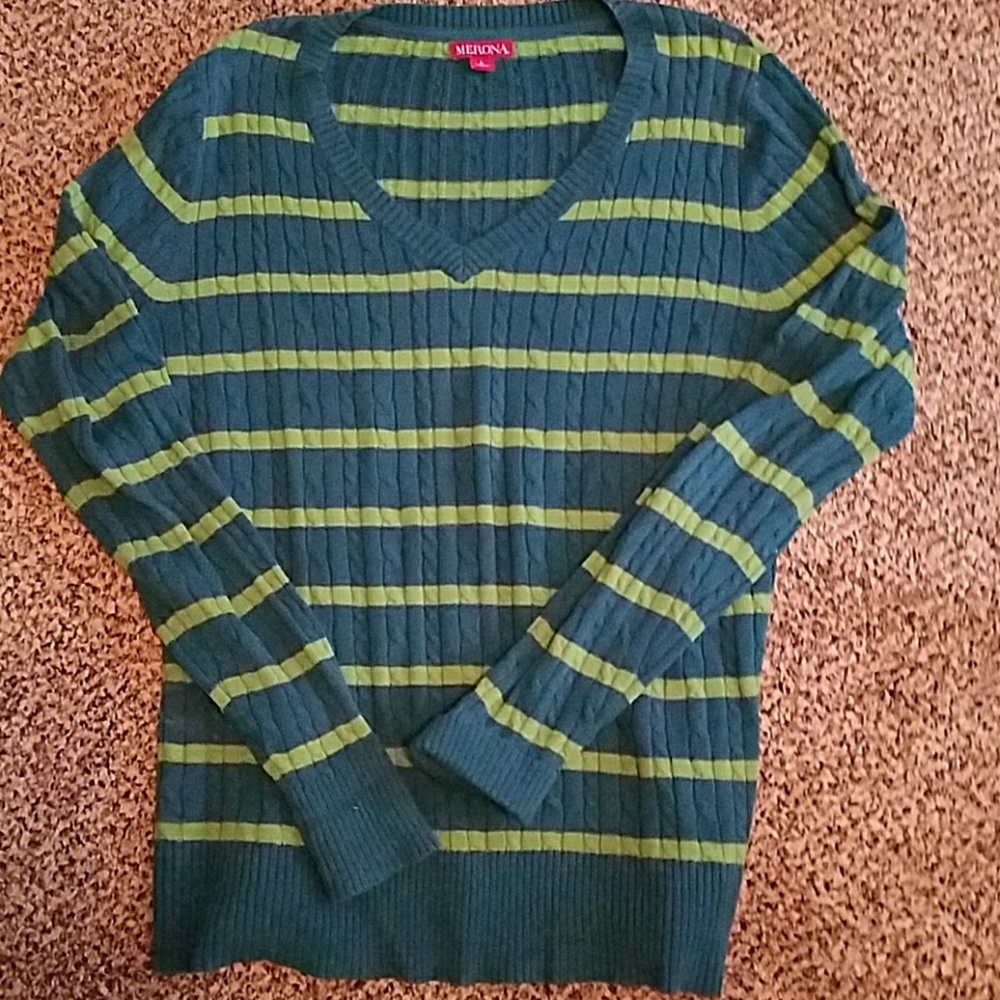 Merona Dark Teal and Kelly Green Striped Sweater